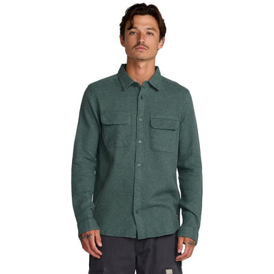 RVCA - Mens Dayshift Flannel Long Sleeve Shirt — Balsam Green