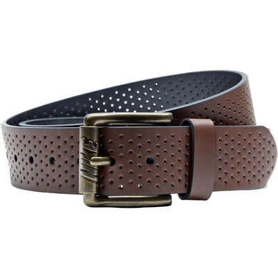 Nike - Mens Perforated Leather Belt with Nike Roller Buckle