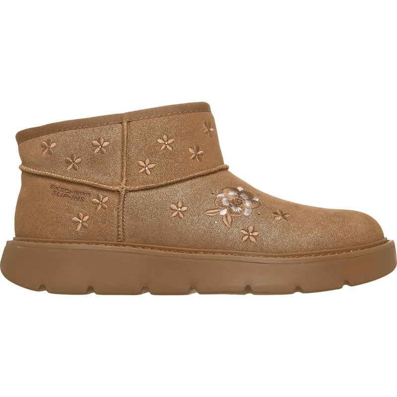 Skechers - Womens Keepsakes Cozy Mini Floral Slip-In Bootie — Chestnut