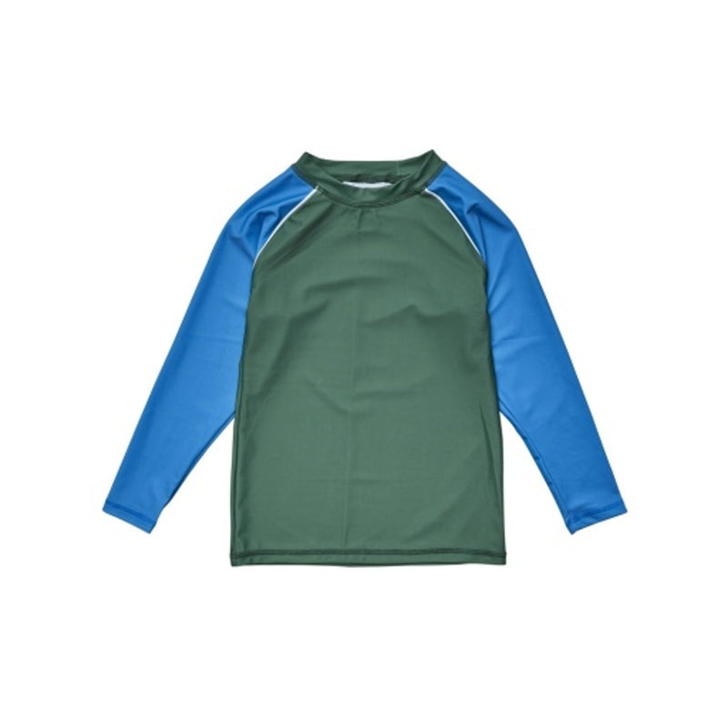 Snapper Rock - Boys Olive Blue Sleeve Long Sleeve Rash Top