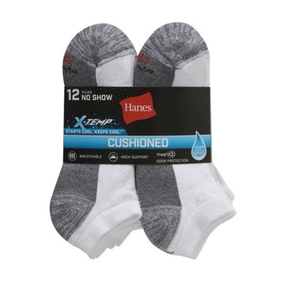 Hanes - Mens Cushioned Big and Tall No Show Socks X-Temp 12-Pairs