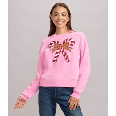 Tipsy Elves - Womens Pink Sequin Candy Cane Sweatshirt