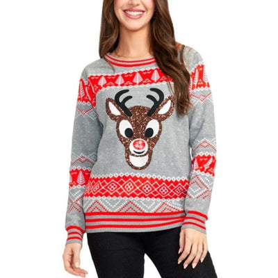 Tipsy Elves - Womens Sequin Rudolph Light Up Christmas Sweater