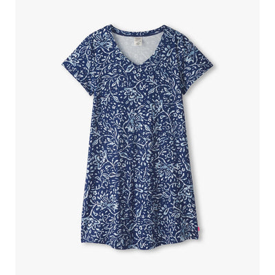 Little Blue House - Unisex Batik Flowers Short Sleeve Night Dress in a Bag