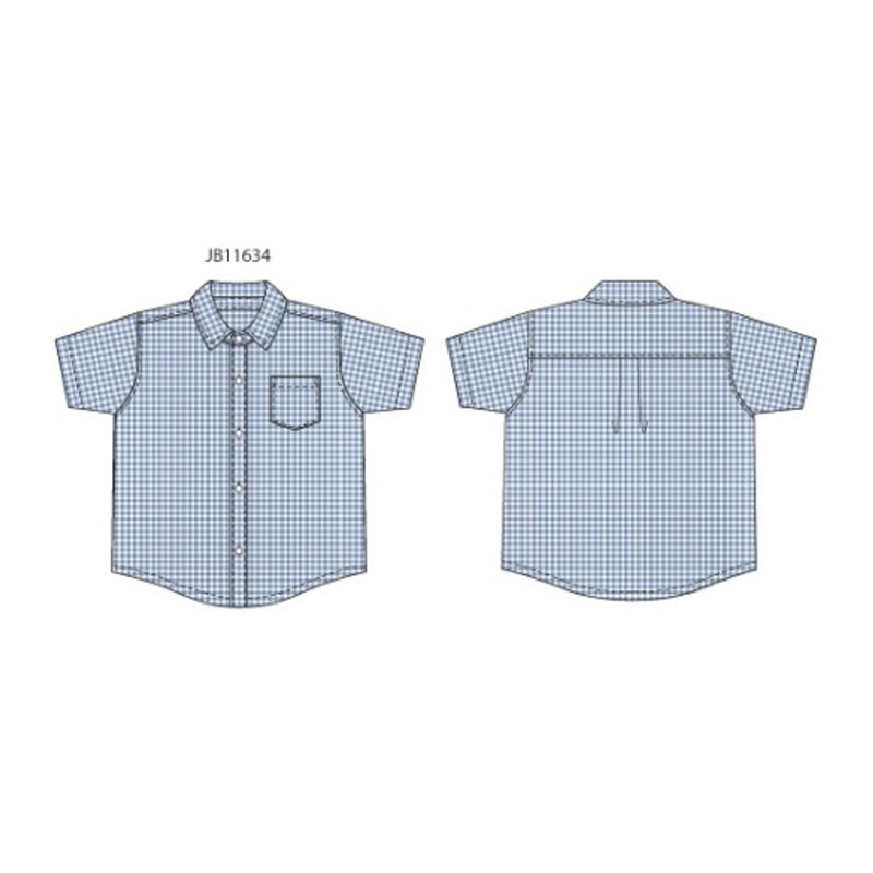 Janie and Jack - Boys with Short Sleeve Blue Gingham Plain Weave Shirt Sm0