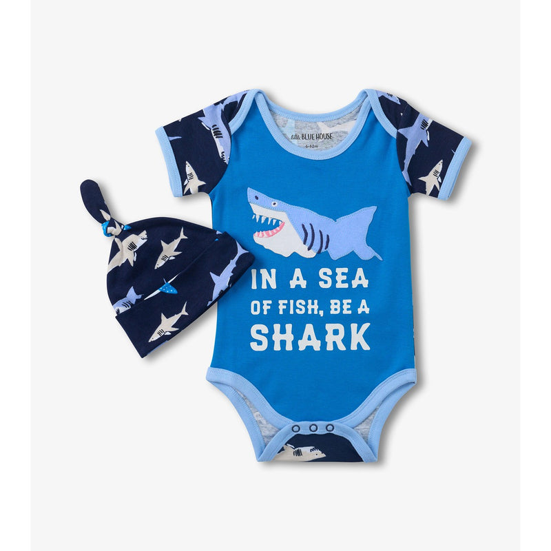 Little Blue House - Unisex Swimming Sharks Bodysuit with Hat
