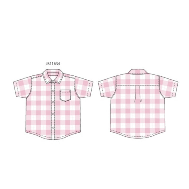 Janie and Jack - Boys with Short Sleeve Pink Gingham Poplin Shirt Pink