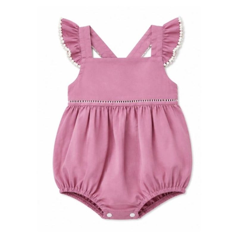 Hope & Henry - Baby Linen Flutter Sleeve Bubble Romper