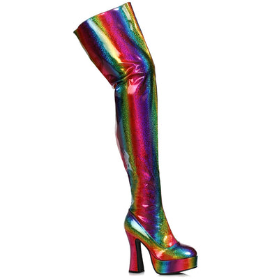 Ellie Shoes - 5.5" Chunky Heel Womens Rainbow Thigh High Boot