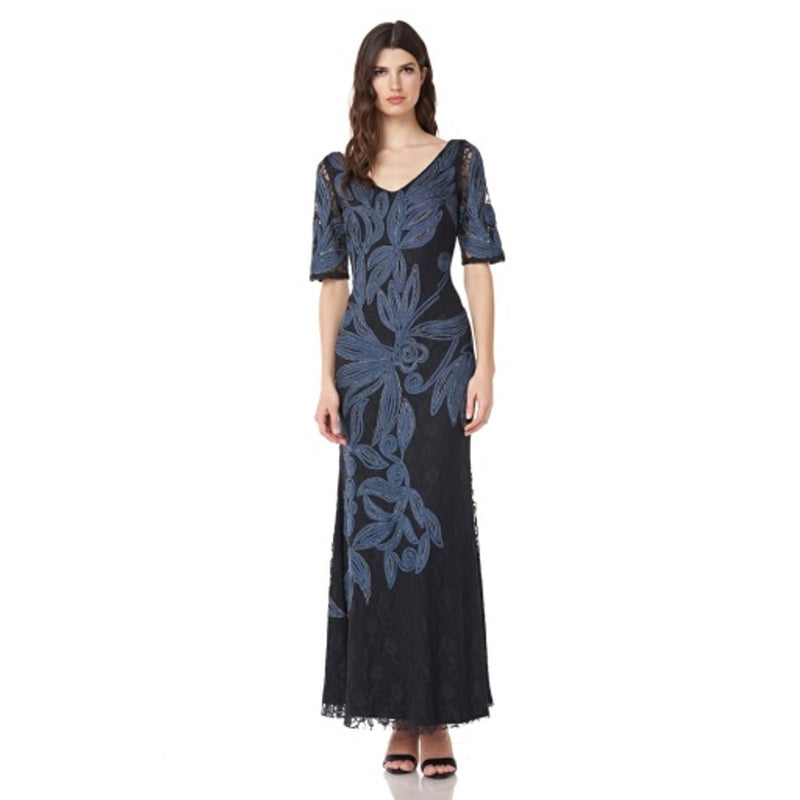 JS Collections - Womens V Neck Soutache Gown