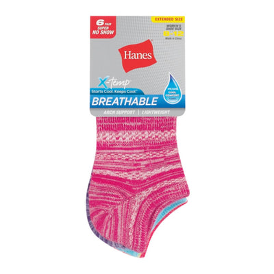 Hanes - Womens X-Temp Women's Super No Show Socks, Shoe Sizes 8-12, 6-Pairs
