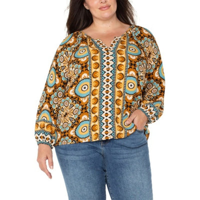 Liverpool Los Angeles - Womens Long Sleeve Button Front Woven Blouse