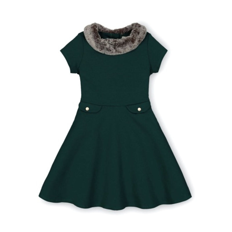 Hope & Henry - Girls Fit and Flare Ponte Dress with Faux Fur