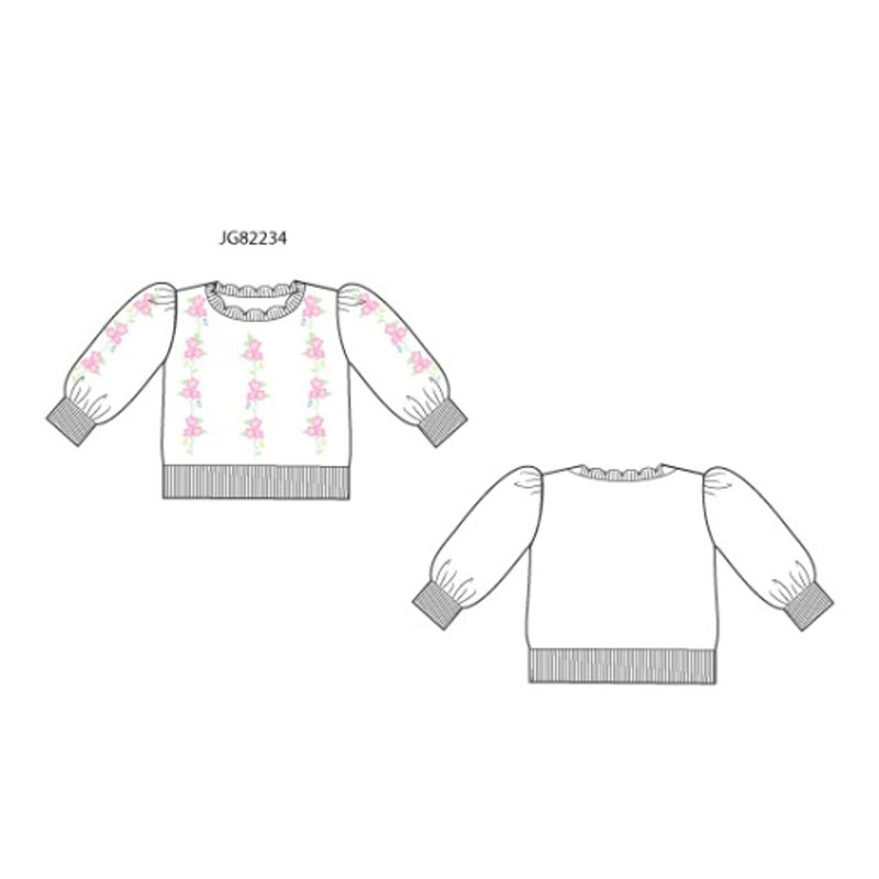 Janie and Jack - Girls S Es Wht Flrl Emb Long Sleeve Swtr Top E1