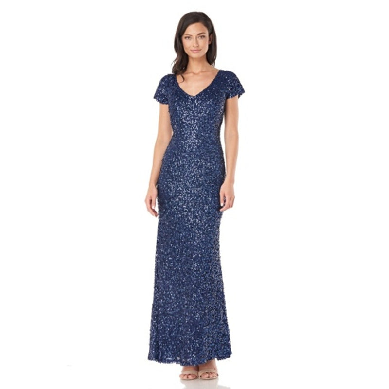 JS Collections - Womens Short Sleeve Sequin Gown