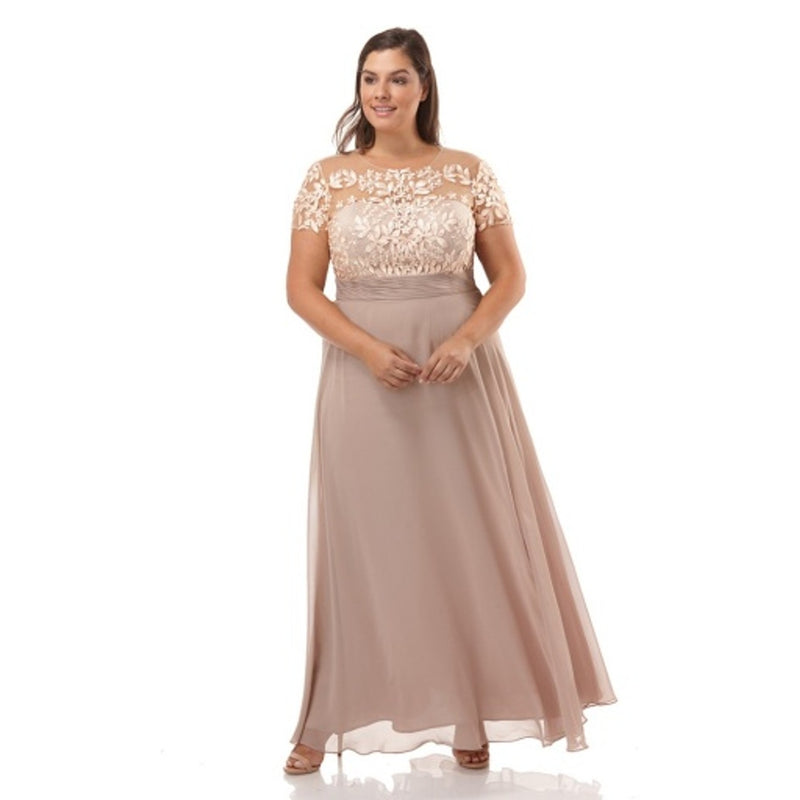 JS Collections - Womens 3-D Leaf Embroidered Chif Gwn