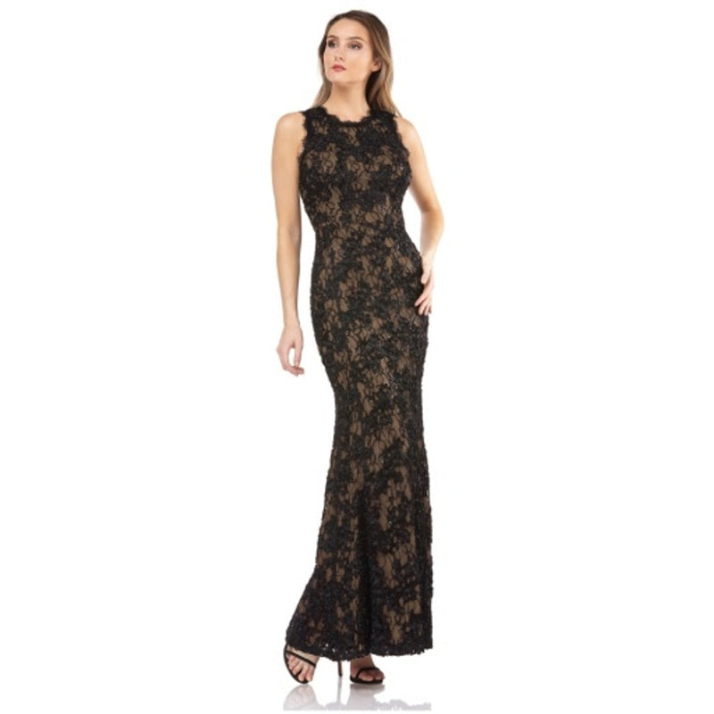JS Collections - Womens Sequined Lace Halter Gown