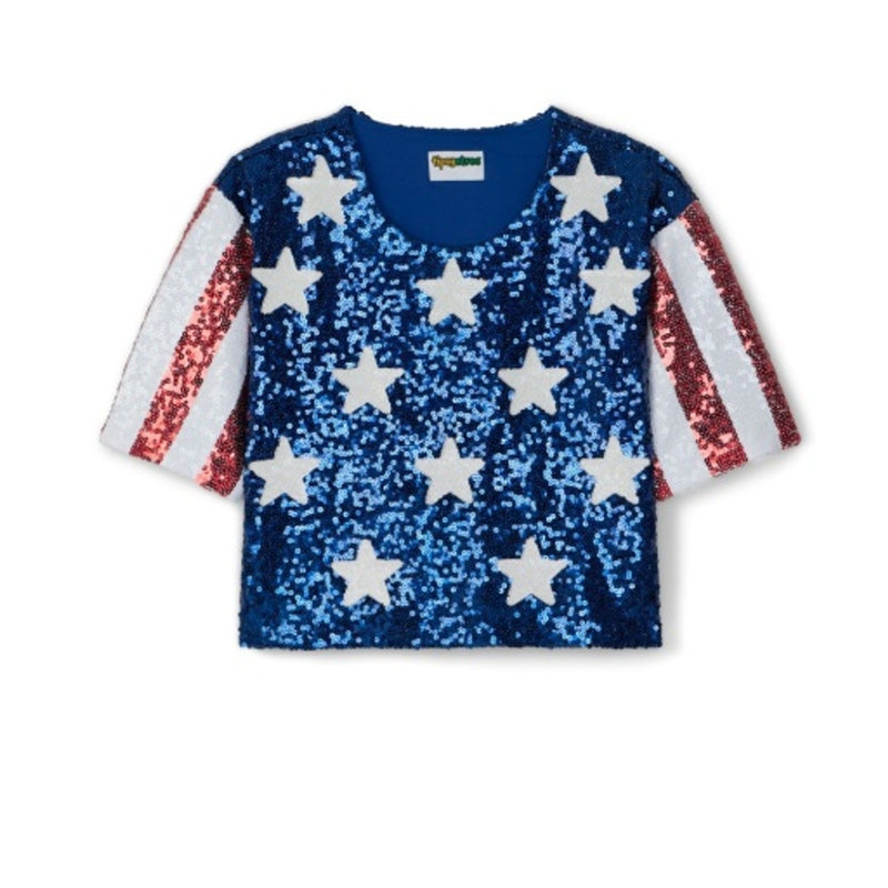Tipsy Elves - Womens Sequined Stars and Stripes Cropped Tee