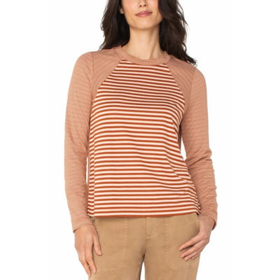 Liverpool Los Angeles - Womens Long Slv Crew Neck Knit Top with Seaming