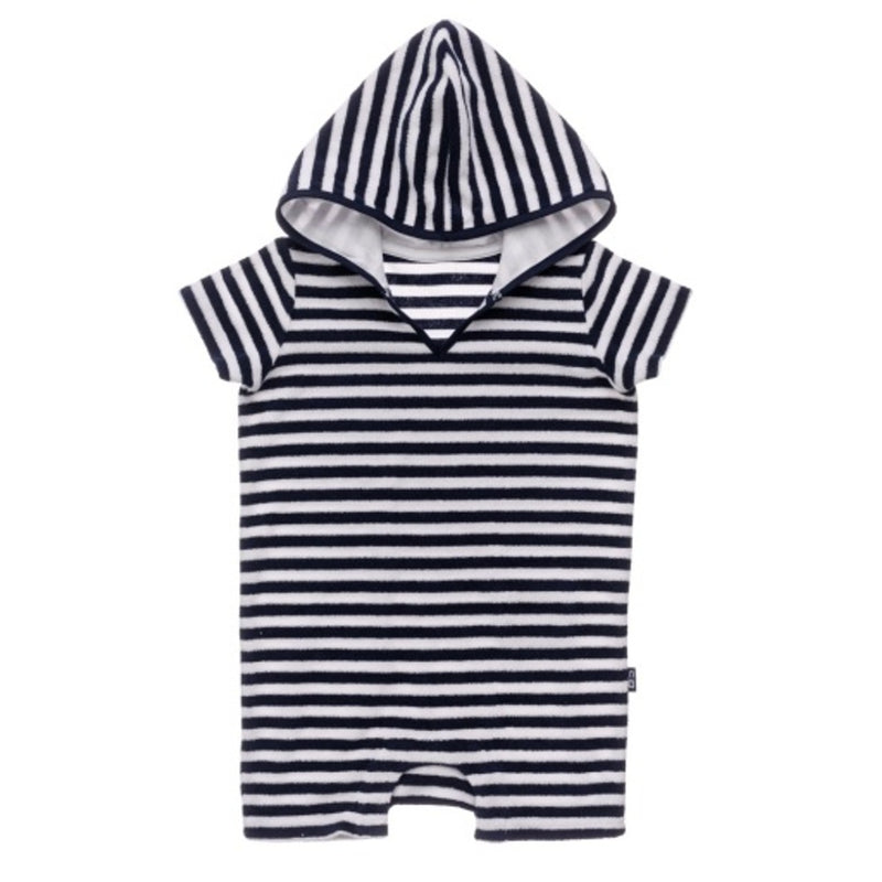 Snapper Rock - Baby Navy & White Stripe Towelling Onesie