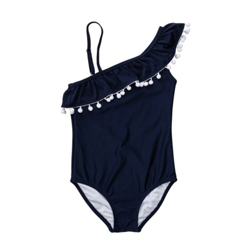 Snapper Rock - Girls Navy One Shoulder Frill Swimsuit
