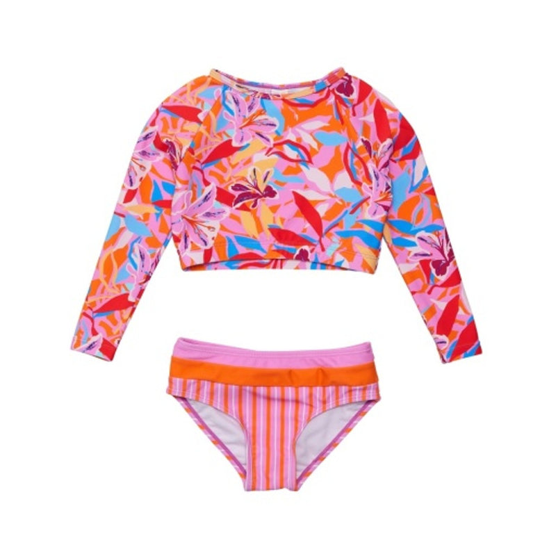 Snapper Rock - Girls Blooming Sunset Sustainable Crop Long Sleeve Rash Set