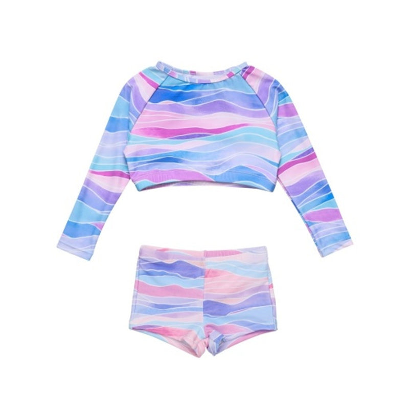 Snapper Rock - Girls Water Hues Crop Long Sleeve Rash Top Set