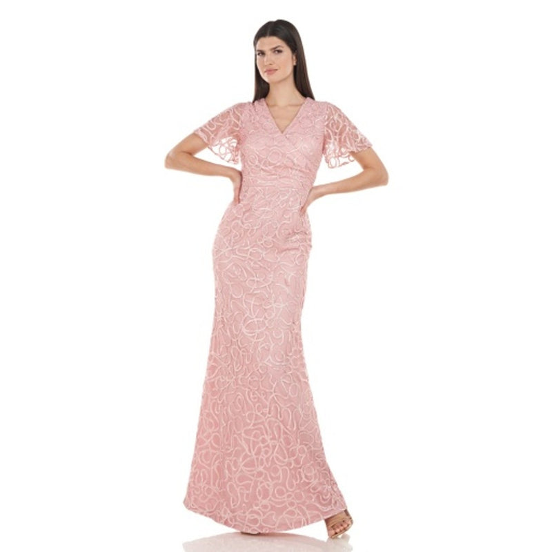 JS Collections - Womens Winter Faux Wrap Mermaid Gown