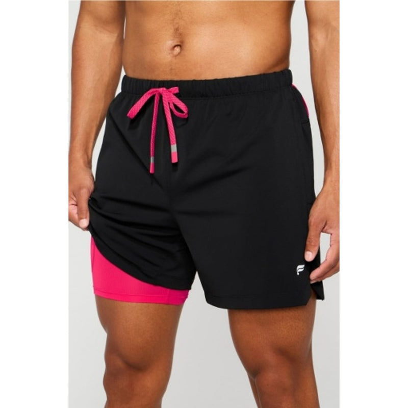 Fabletics - Mens the 5" One Short (Lined) - Black / Raspberry Fizz