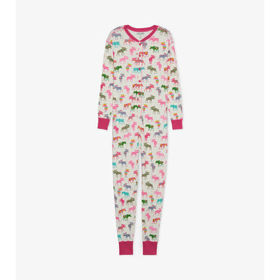 Little Blue House - Unisex Patterned Moose Adult Union Suit