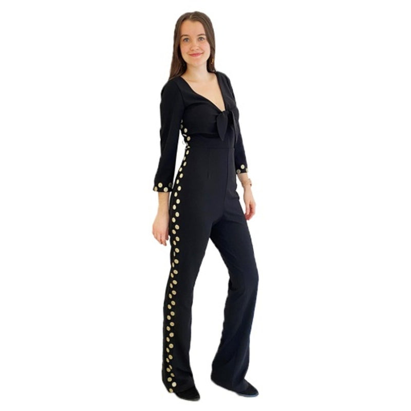 JS Collections - Womens Embroidered V-Neck Jumpsuit