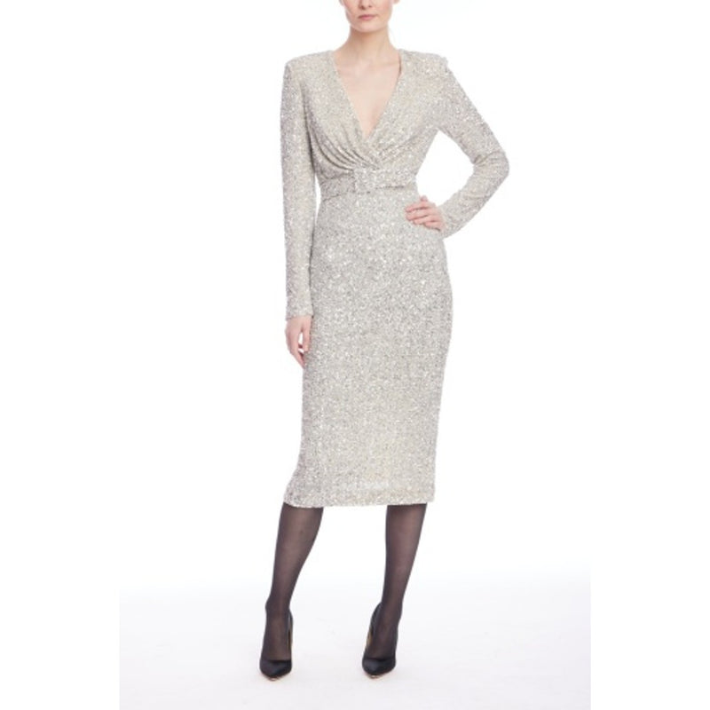 Badgley Mischka - Womens Long Sleeve Vneck with Belt