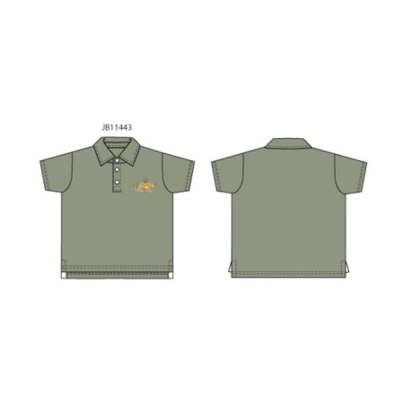 Janie and Jack - Boys K Short Sleeve Olive Jaguar Lc Emb Slub Polo Sm2