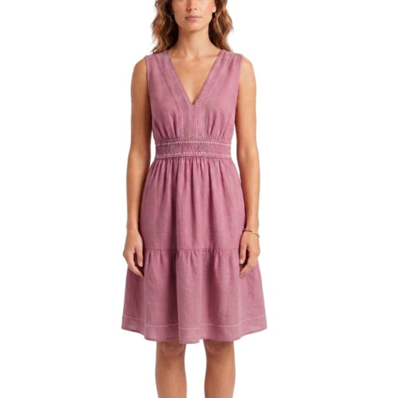 Hope & Henry - Womens Linen V-Neck Flounce Tank Dress