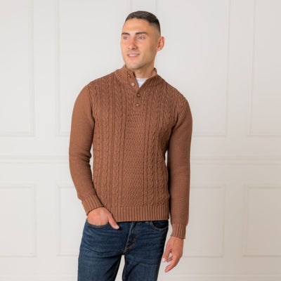 Hope & Henry - Mens Organic Mock Neck Cable Sweater