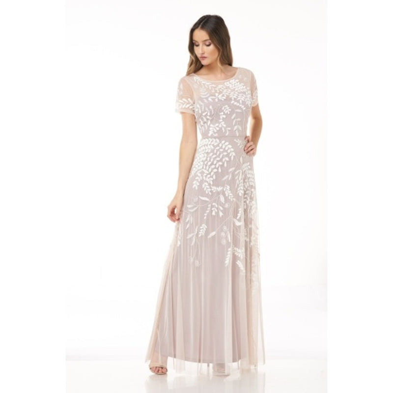 JS Collections - Womens Ss Beaded Mesh Full Skirt Gown