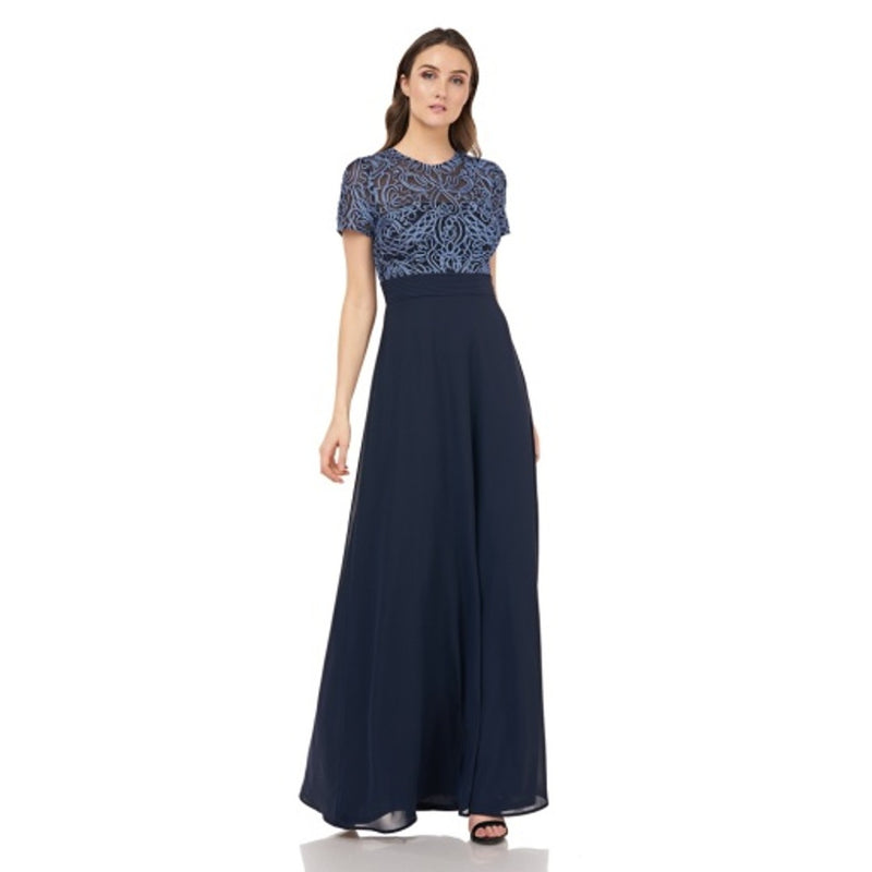 JS Collections - Womens Soutache Mesh and Chiffon Gown