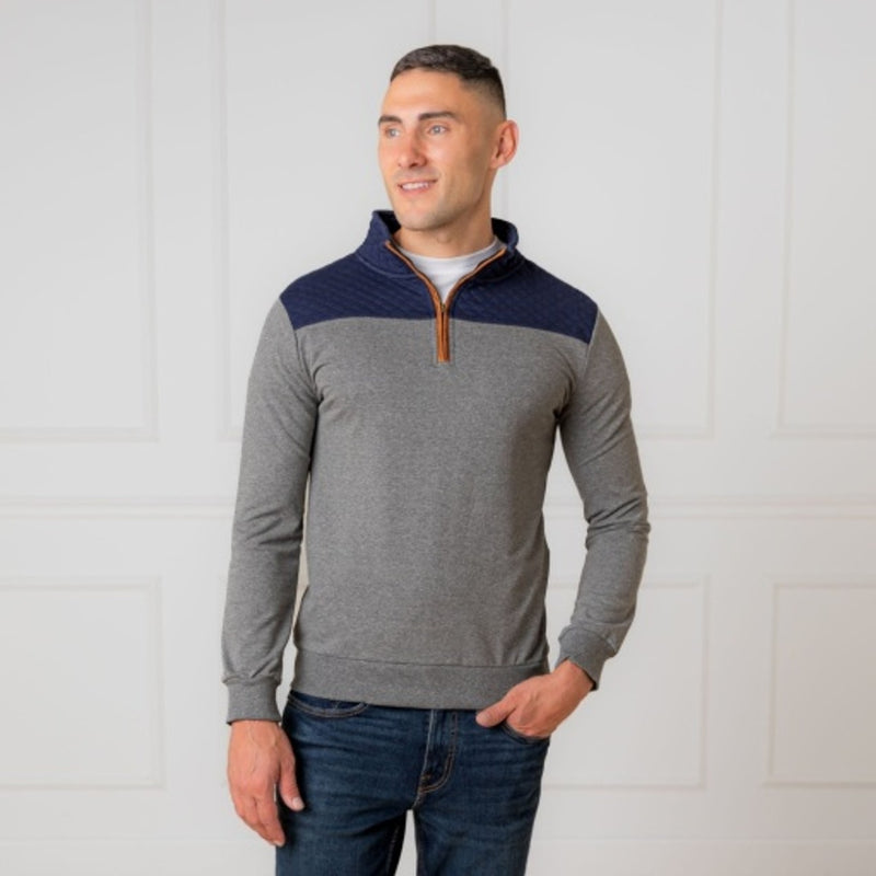 Hope & Henry - Mens Organic French Terry Half Zip with Quilted Yoke