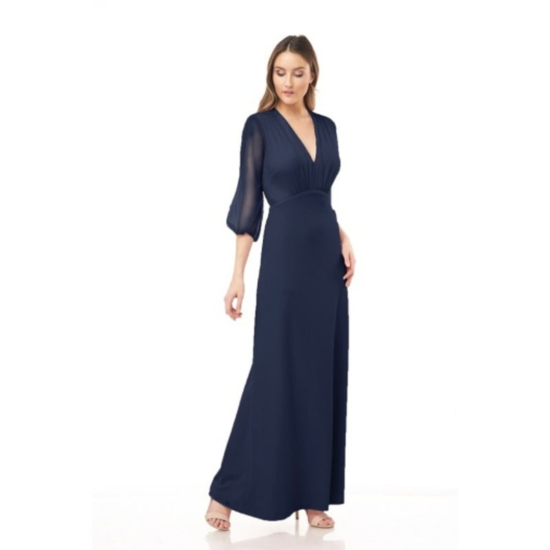JS Collections - Womens Crepe Gown with Chiffon Sleeve