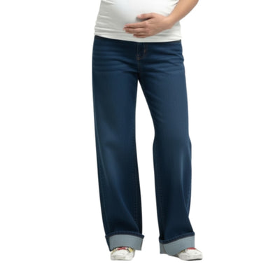 1822 Denim - Womens Maternity Roll Cuff Wide Leg Jean with Bellyband