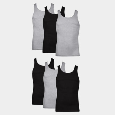 Hanes - Mens Cotton Tank Top Undershirt Black/Grey 6-Pack