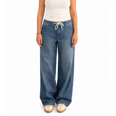 1822 Denim - Womens Petite 29" Wide Leg Jean with Drawstring