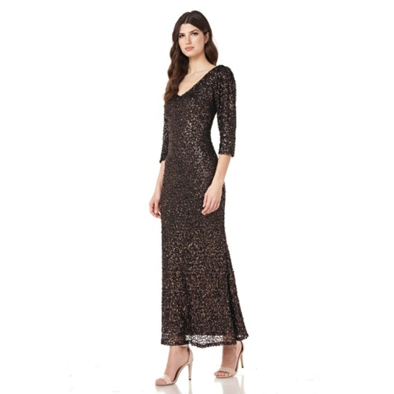 JS Collections - Womens Elbow Sleeve Sequin Gown
