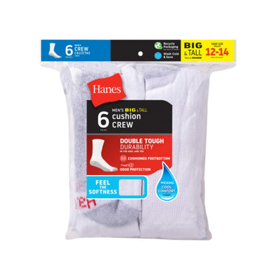 Hanes - Mens Double Tough Men's Big & Tall Cushion Crew Socks 6-Pairs