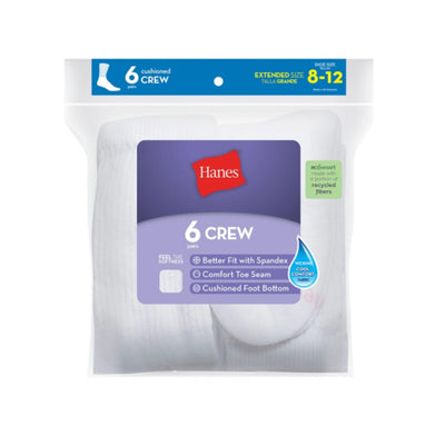 Hanes - Womens Crew Socks Moisture-Wicking Extended Sizes 8-12 6-Pairs