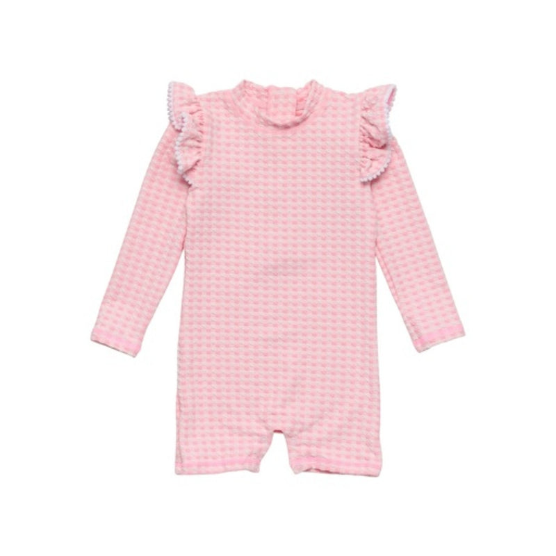 Snapper Rock - Girls Rose Gingham Long Sleeve Sunsuit
