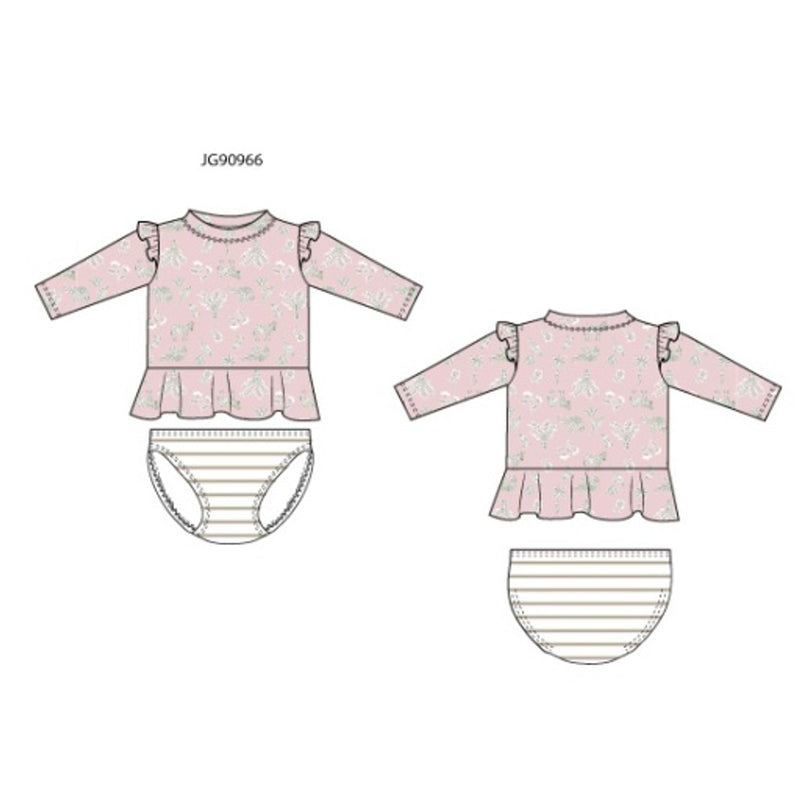 Janie and Jack - Girls K X Pnk Animal Rg Set Swim Sm2