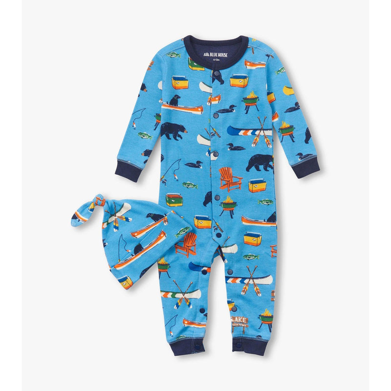 Little Blue House - Blue on the Lake Baby Coverall & Hat