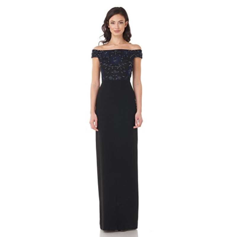 JS Collections - Womens Bead Off Shoulder Column Gown