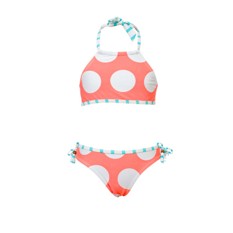 Snapper Rock - Girls Neon Coral Spots Halter Bikini